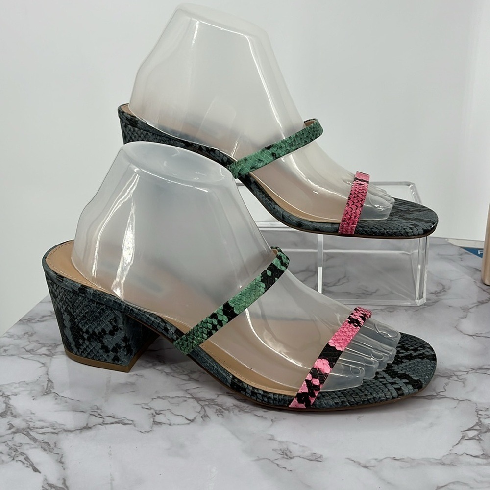 Steve Madden Block Heel Strappy Sandals 9.5 Multicolor Snakeskin Open Toe Boho